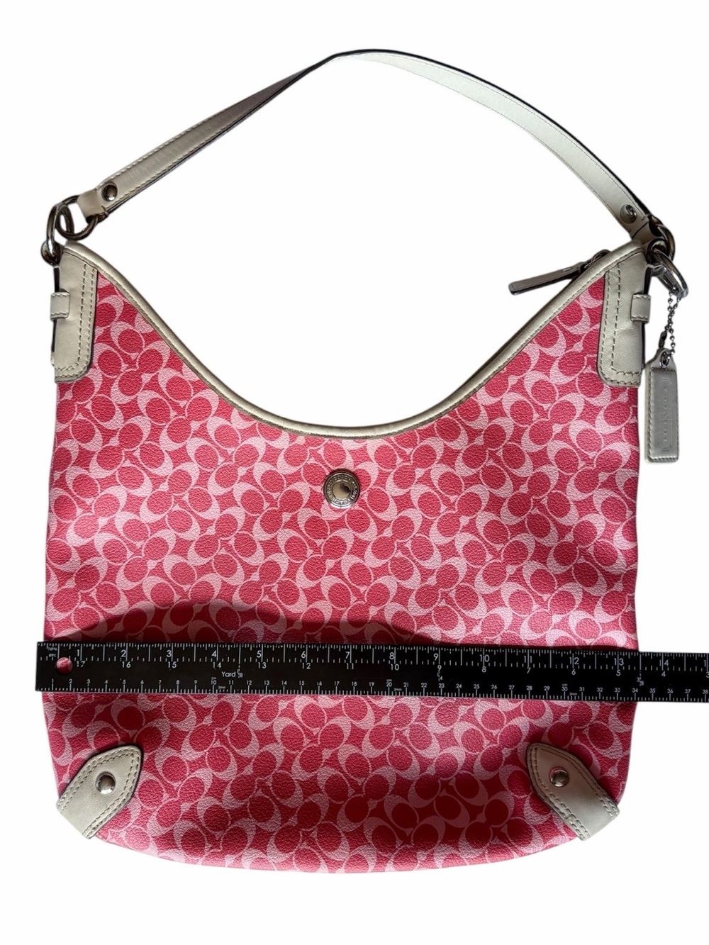 Y2K Coach Chelsea Heritage Pink Signature Hobo Shoulder Bag Leather Trim F15136 - Picture 12 of 16